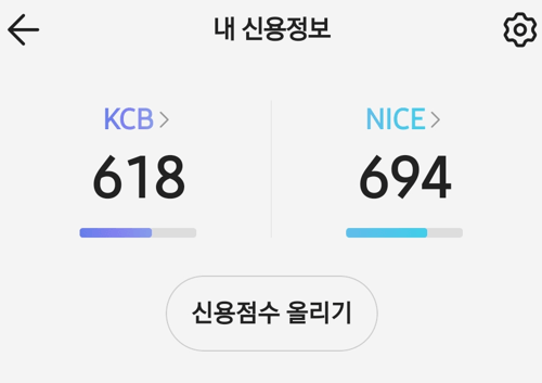 KCB 618점 NICE 694점 실제 신용점수